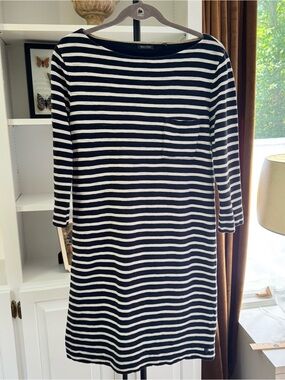 Marc O’Polo Striped Boatneck Shift Dress with Pocket – Navy & Cream